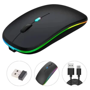 Mouse Inalámbrico Ergonómico Silencioso Recargable Luz Led Usb Bluetooth Dual gaming
